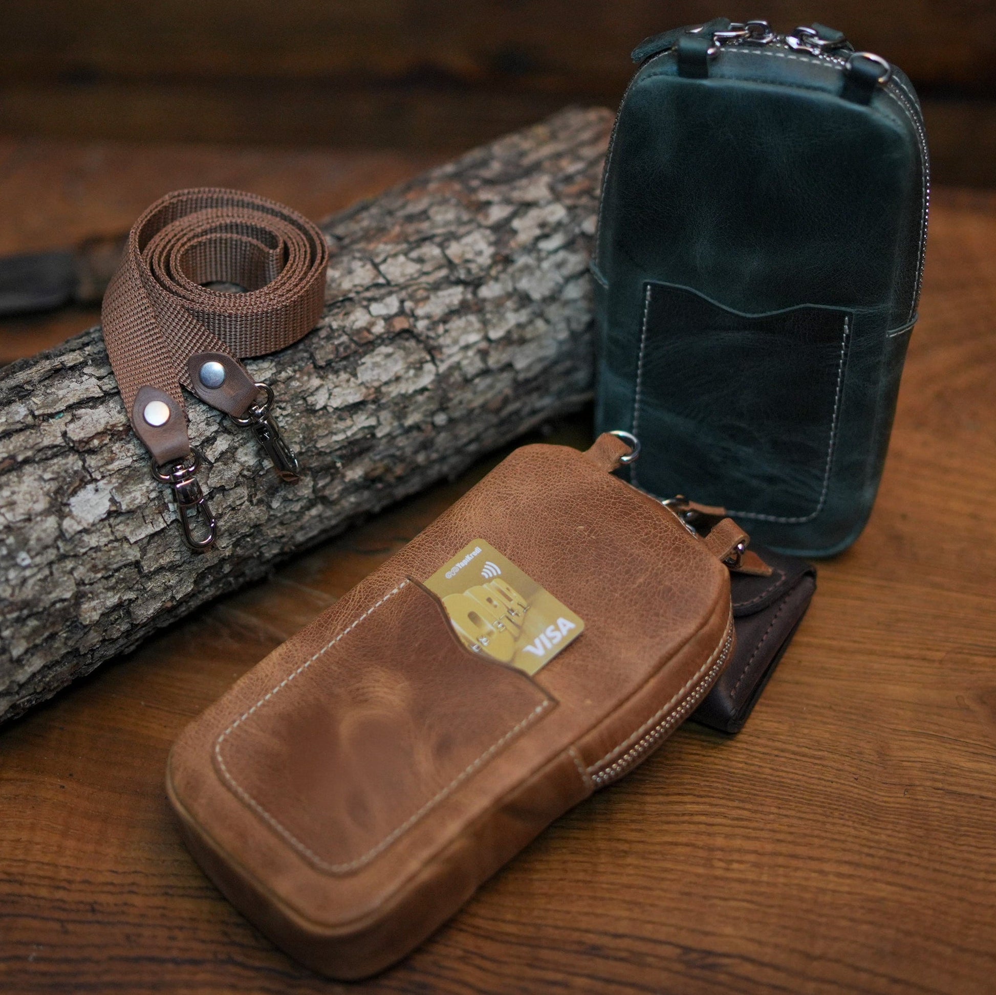 Telefon bölmeli deri çanta