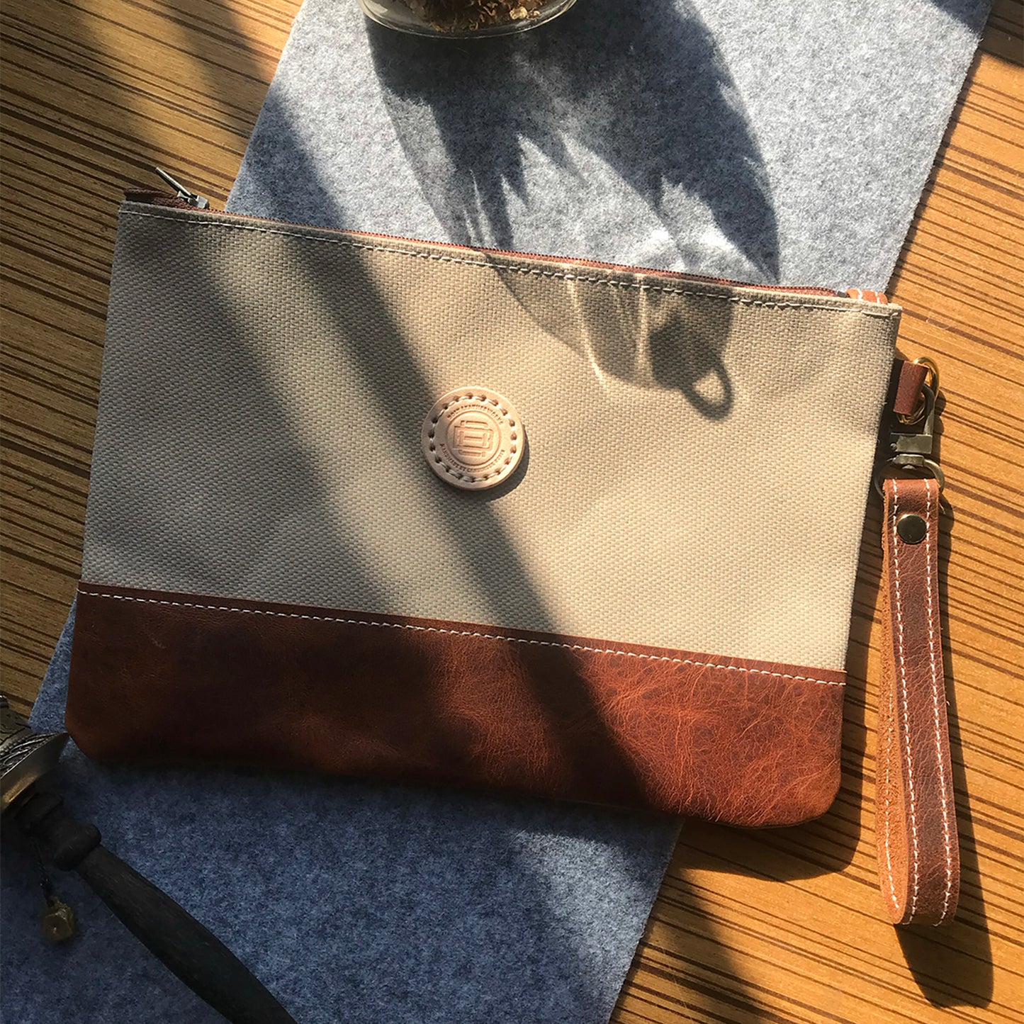 Leather Canvas Clutch Handbag